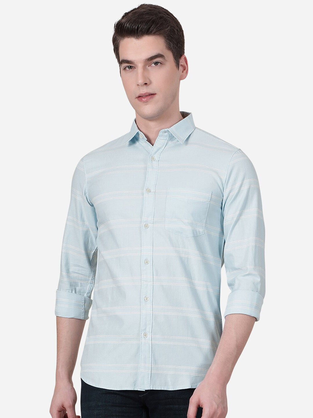 

JADE BLUE Men Blue Slim Fit Horizontal Stripes Striped Casual Shirt