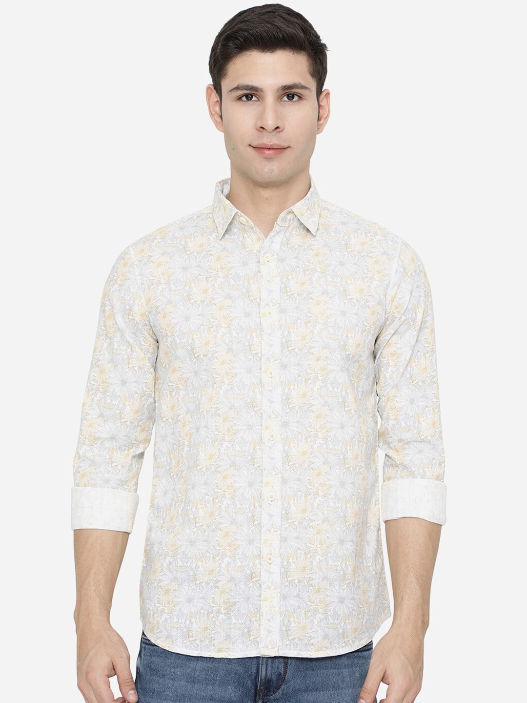 

JADE BLUE Men White Slim Fit Floral Printed Casual Shirt