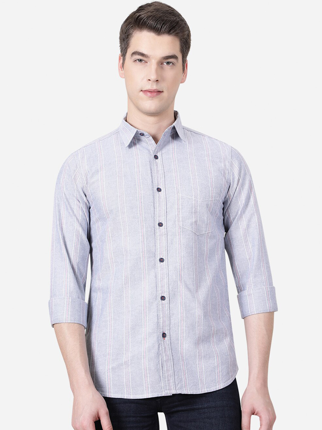 

JADE BLUE Men Grey Slim Fit Checked Casual Shirt