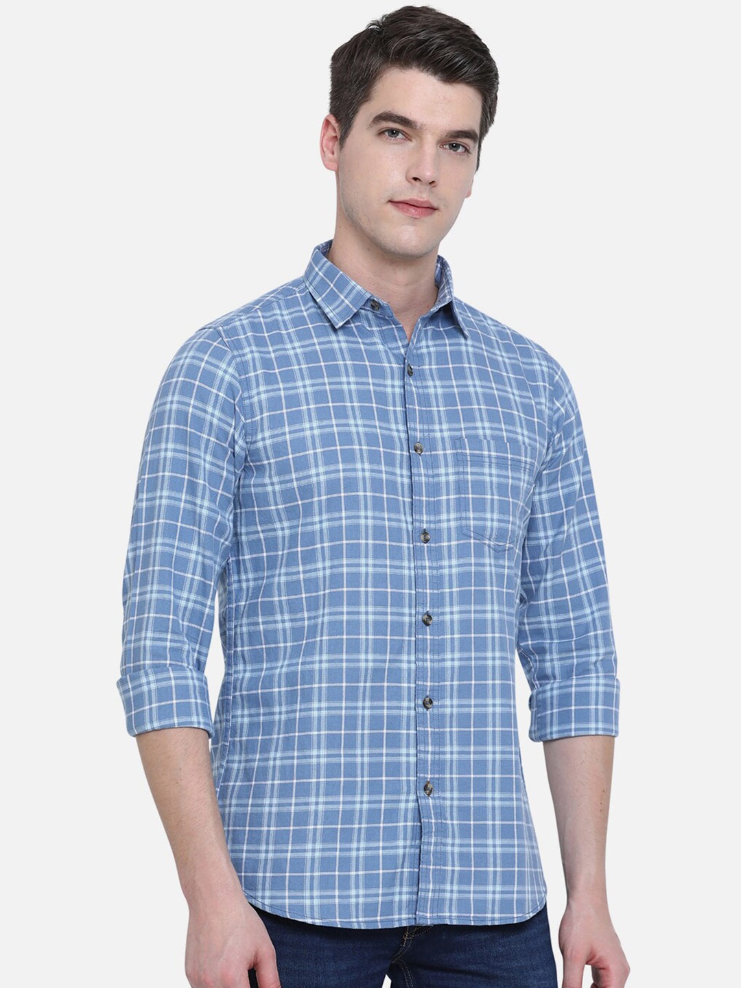 

JADE BLUE Men Blue Slim Fit Tartan Checks Checked Casual Shirt