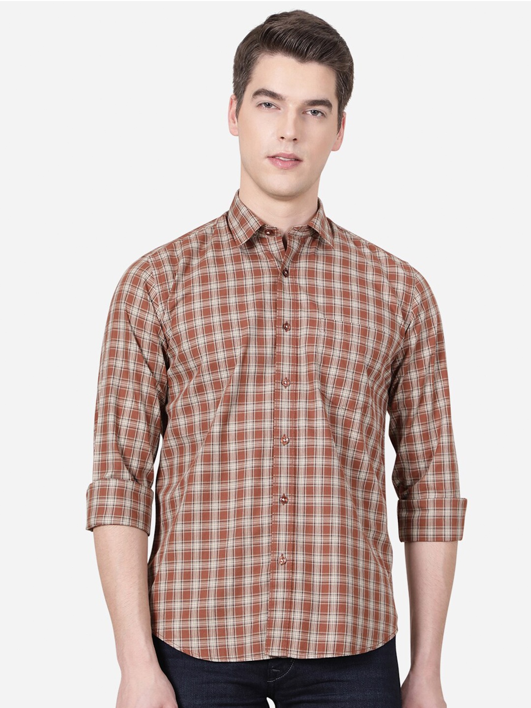 

JADE BLUE Men Brown Slim Fit Checked Casual Shirt