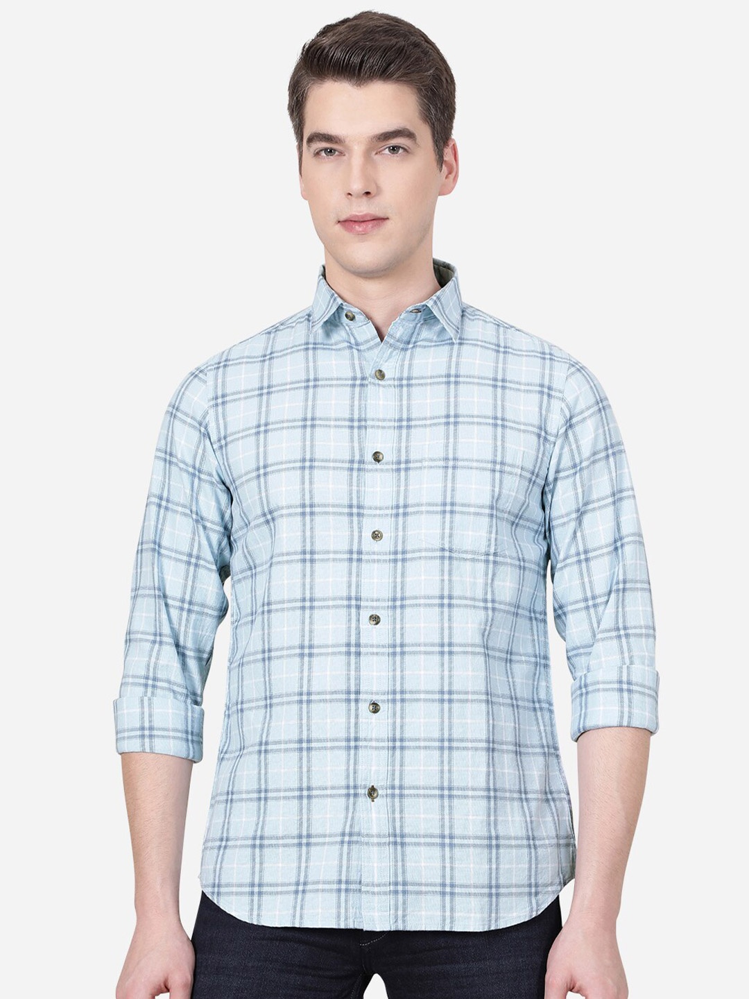 

JADE BLUE Men Blue Slim Fit Tartan Checks Checked Casual Shirt