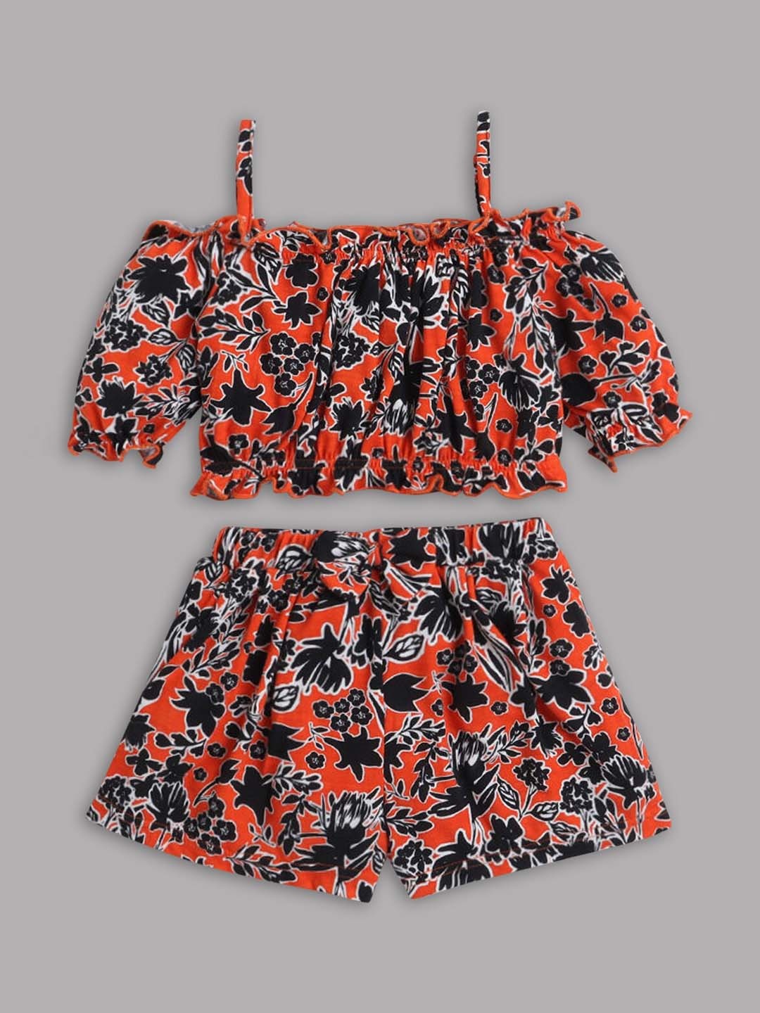 

Hopscotch Girls Orange Printed Top with Shorts