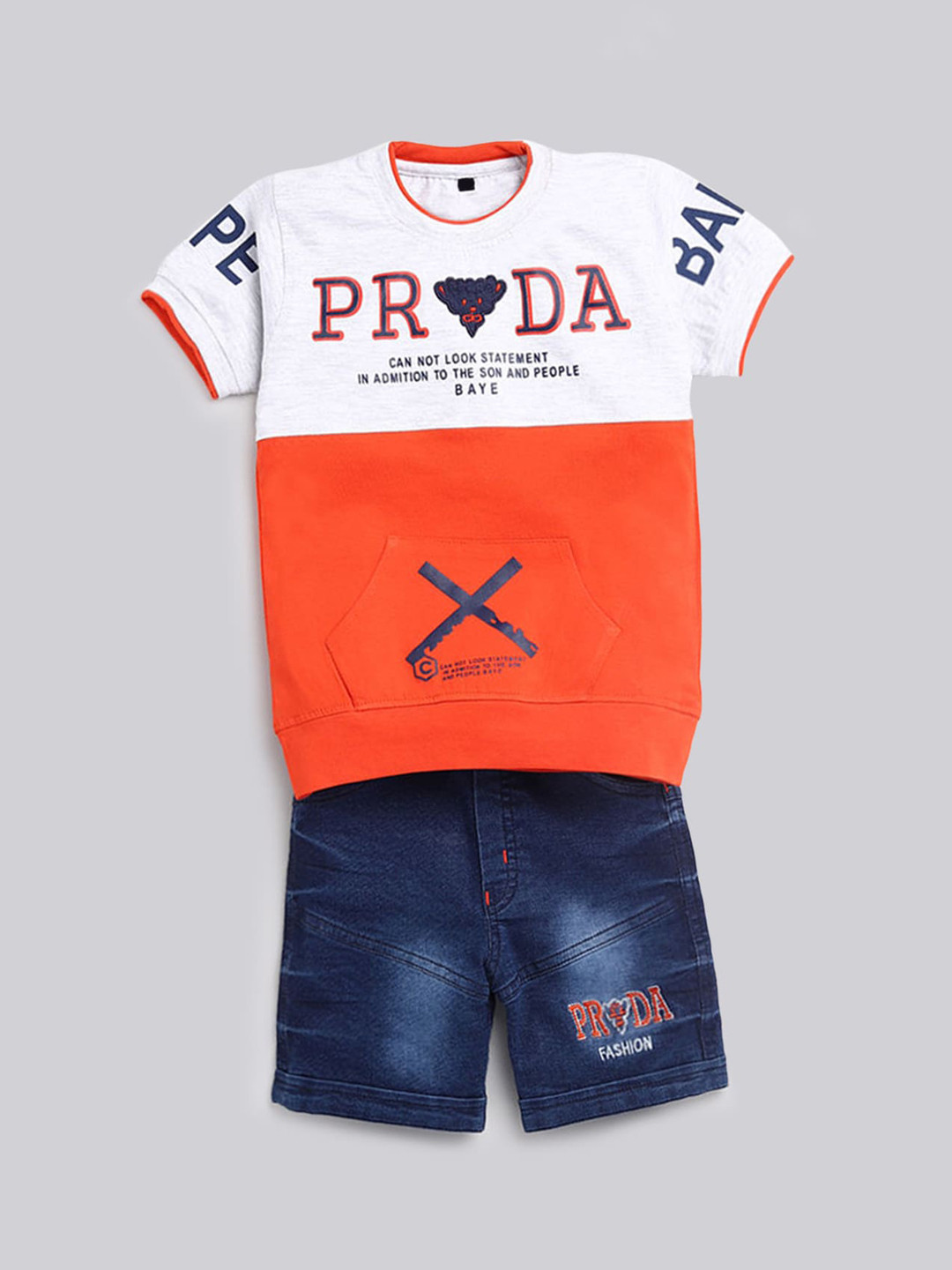 

Hopscotch Boys Orange Printed T-shirt with Shorts