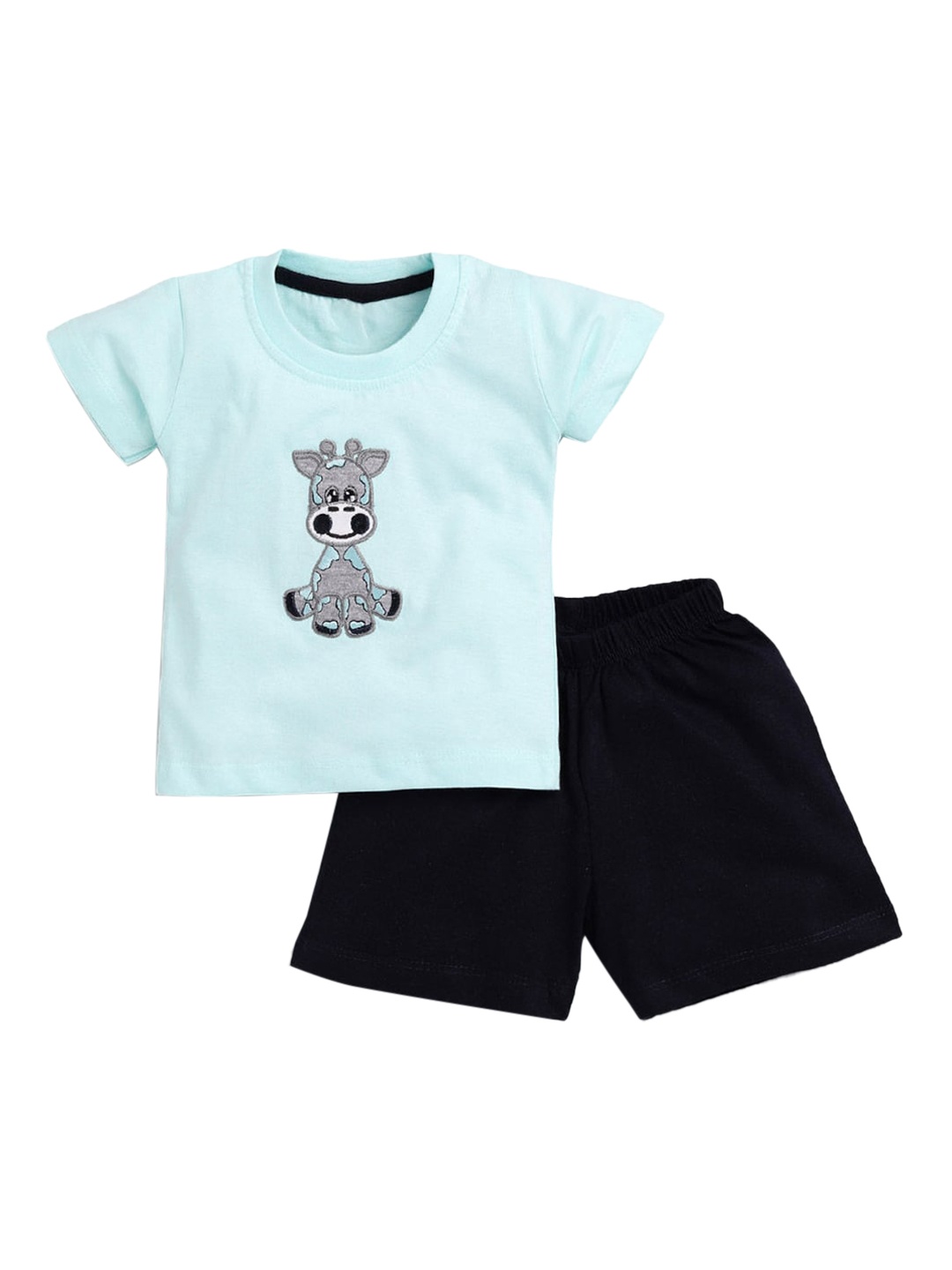 

Hopscotch Boys Turquoise Blue & Black Embellished T-shirt with Shorts