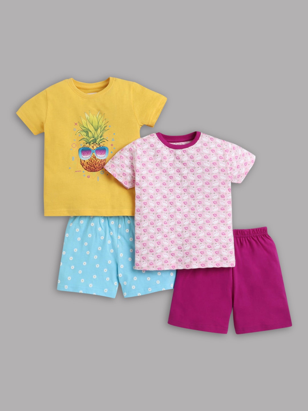 

Hopscotch Girls Yellow Printed T-shirt with Shorts