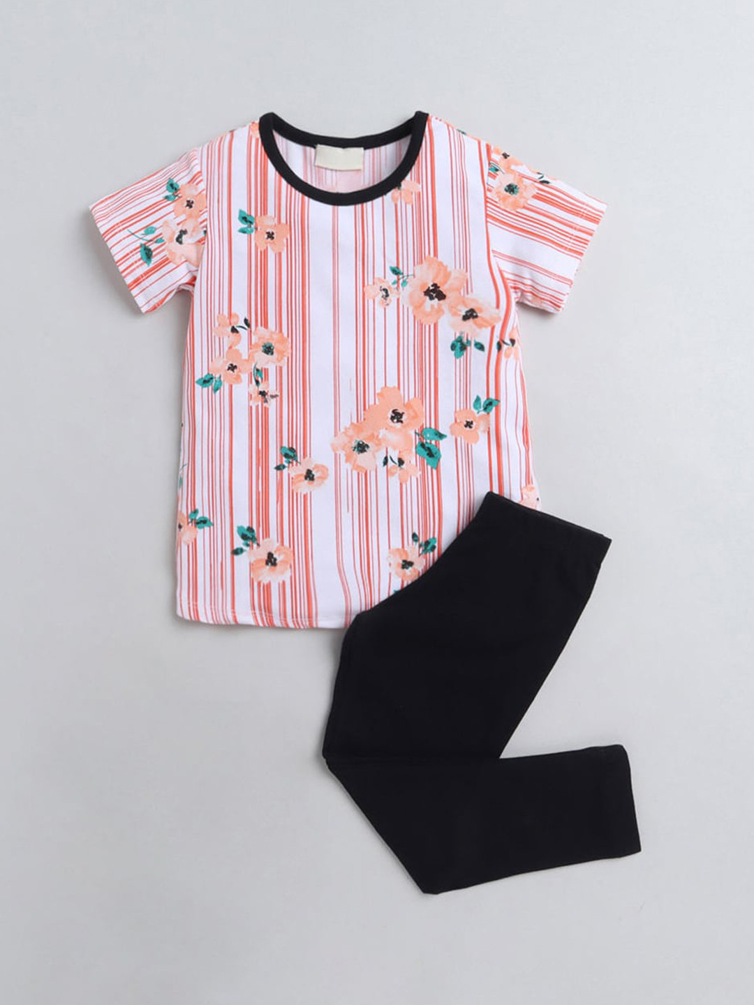 

Hopscotch Girls Multicoloured Printed T-shirt with Leggings, Multi
