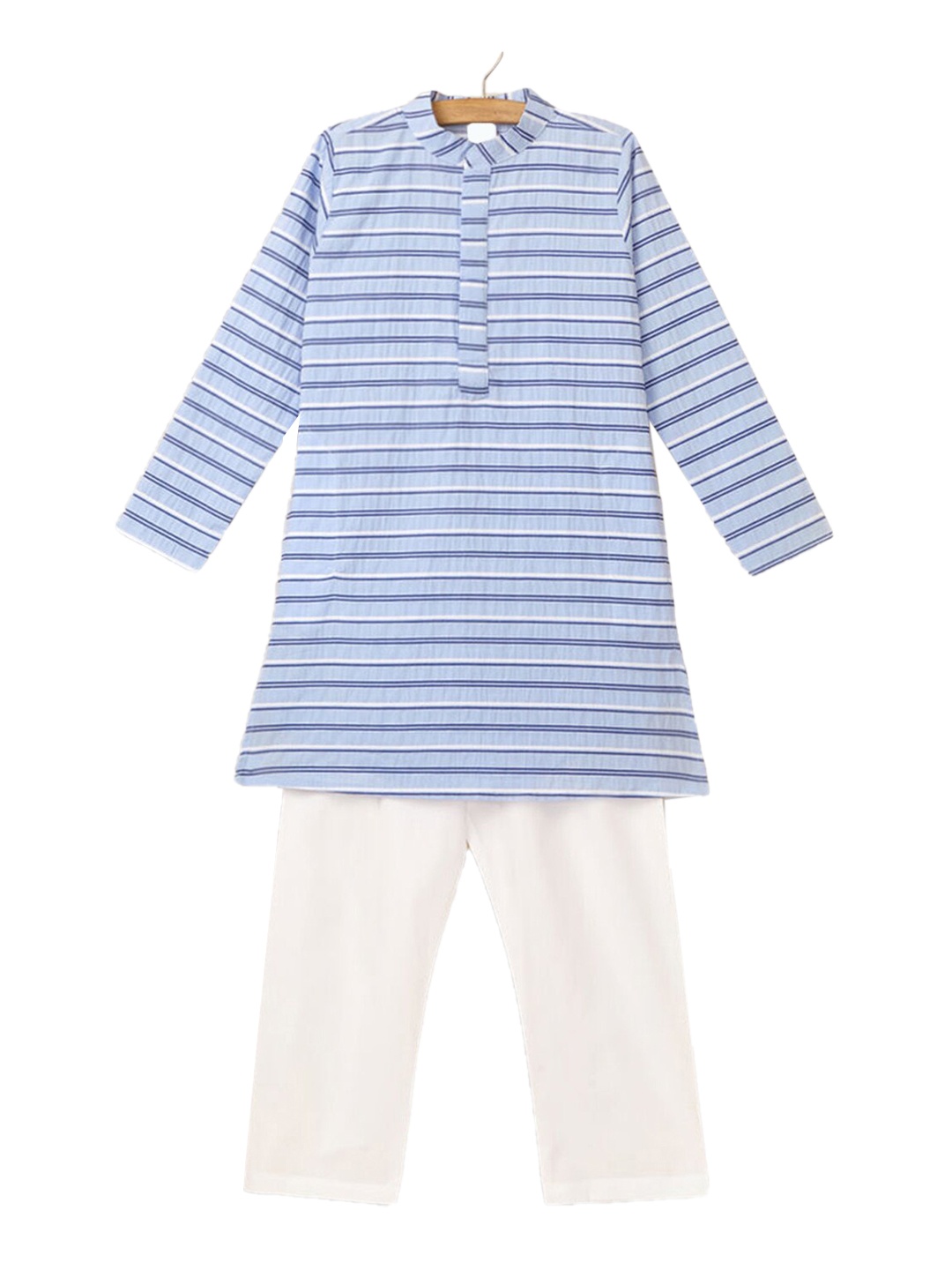 

Hopscotch Blue Striped Pure Cotton Kurta with Pajama