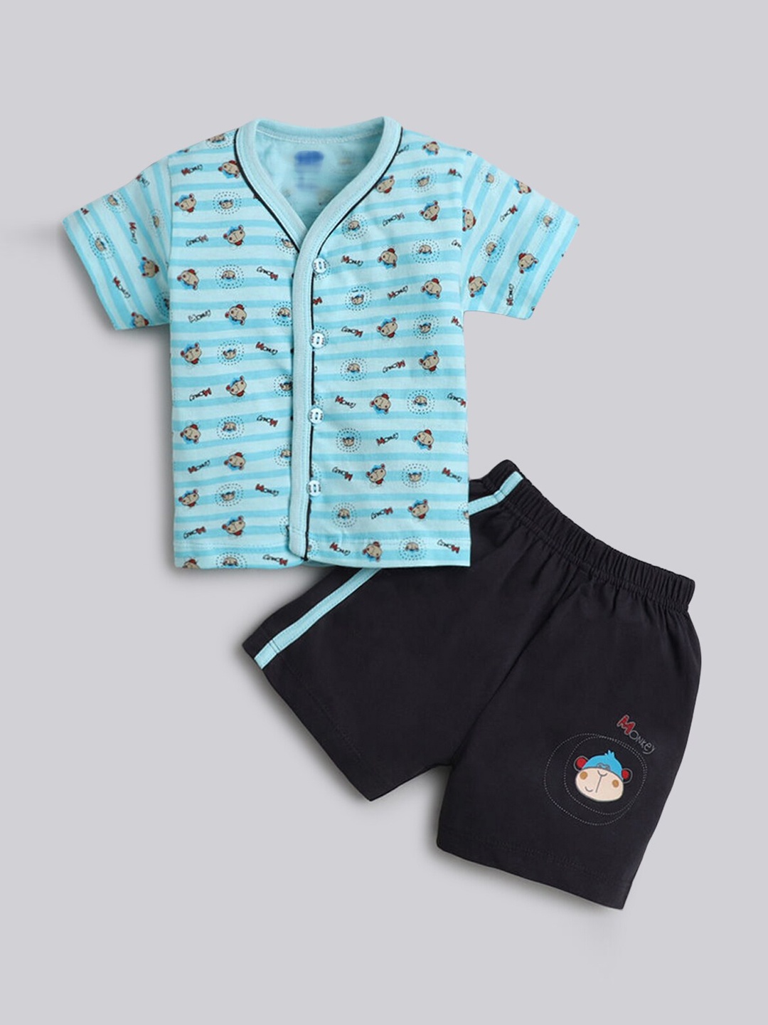 

Hopscotch Boys Sea Green & Black Printed Cotton Blend Clothing Set