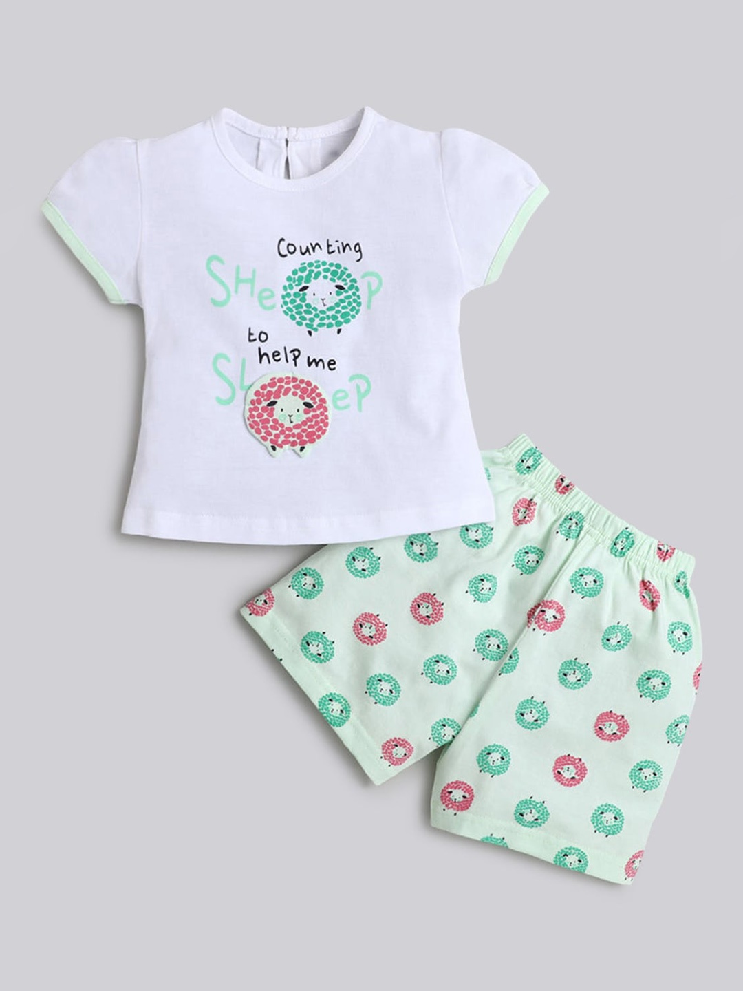 

Hopscotch Girls Green Printed T-shirt with Shorts