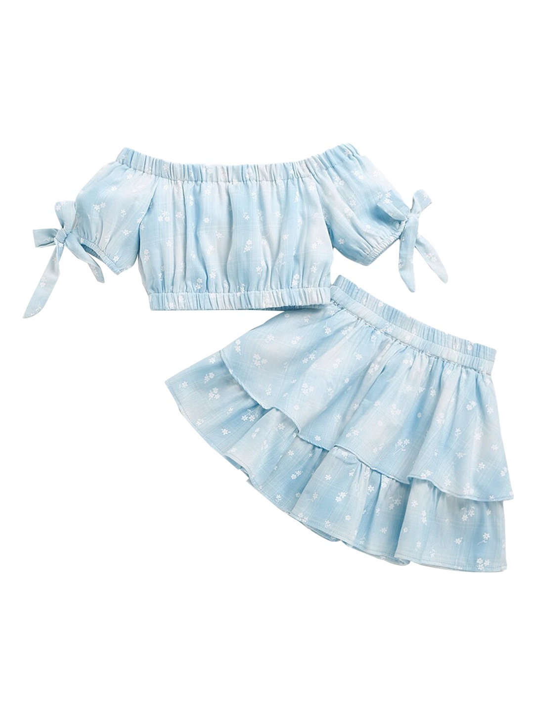 

Hopscotch Girls Blue & White Printed Top with Skirt