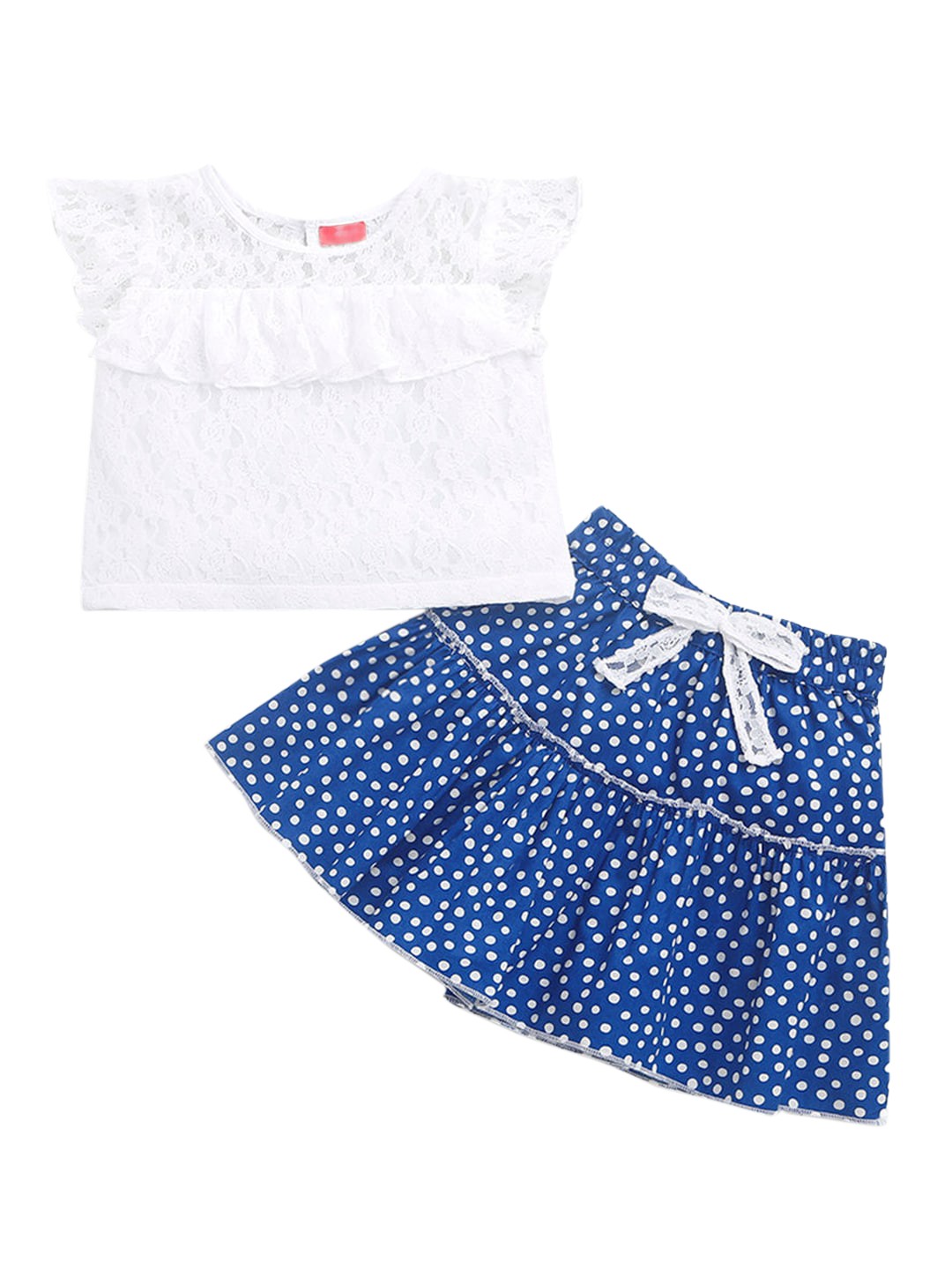

Hopscotch Girls Blue Printed Shirt with Skirt