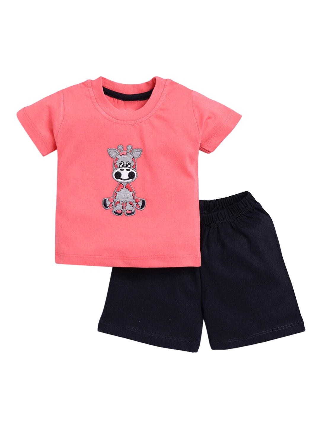 

Hopscotch Boys Pink & Navy Blue Printed T-shirt with Shorts