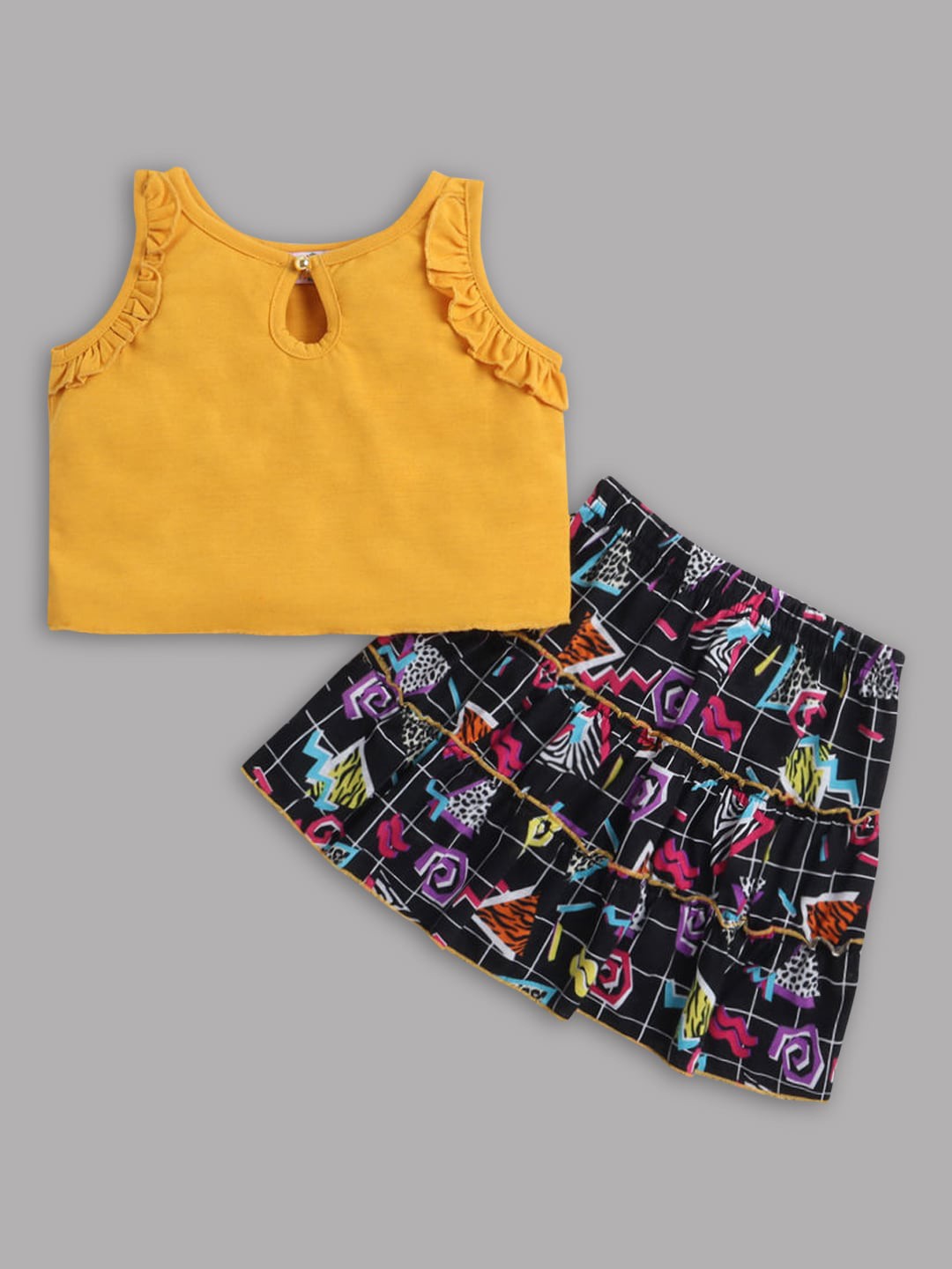 

Hopscotch Girls Yellow Printed Shirt with Skirt