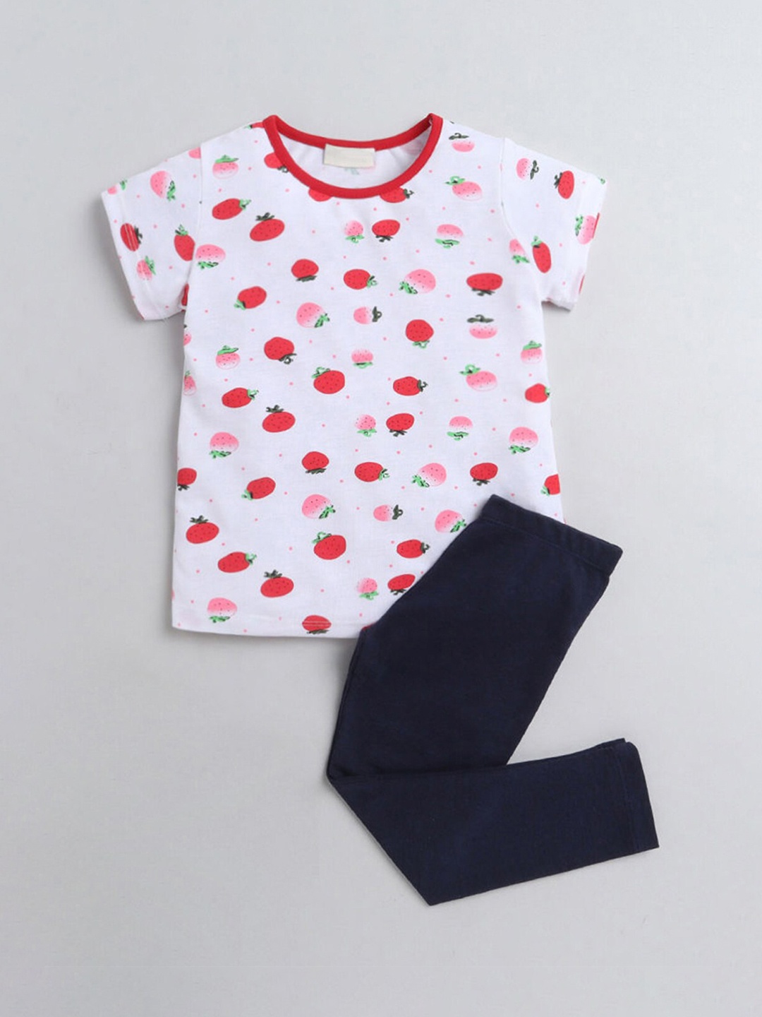 

Hopscotch Girls White & Navy Blue Printed T-shirt with Leggings