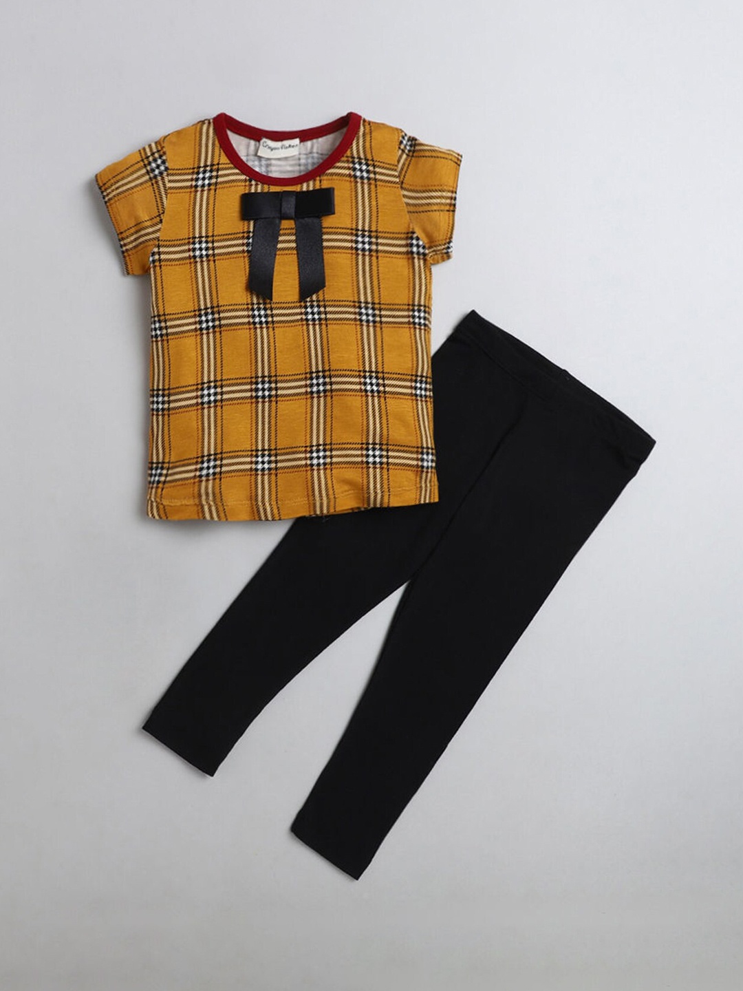 

Hopscotch Girls Mustard & Black Printed T-shirt with Leggings