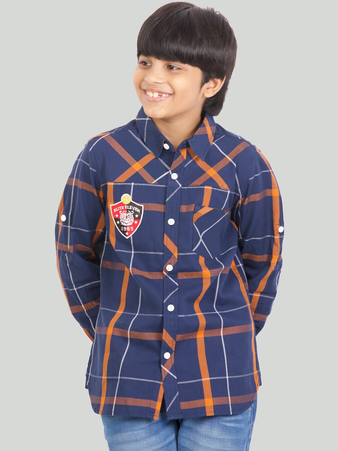 

Zalio Boys Navy Blue Comfort Checked Casual Shirt