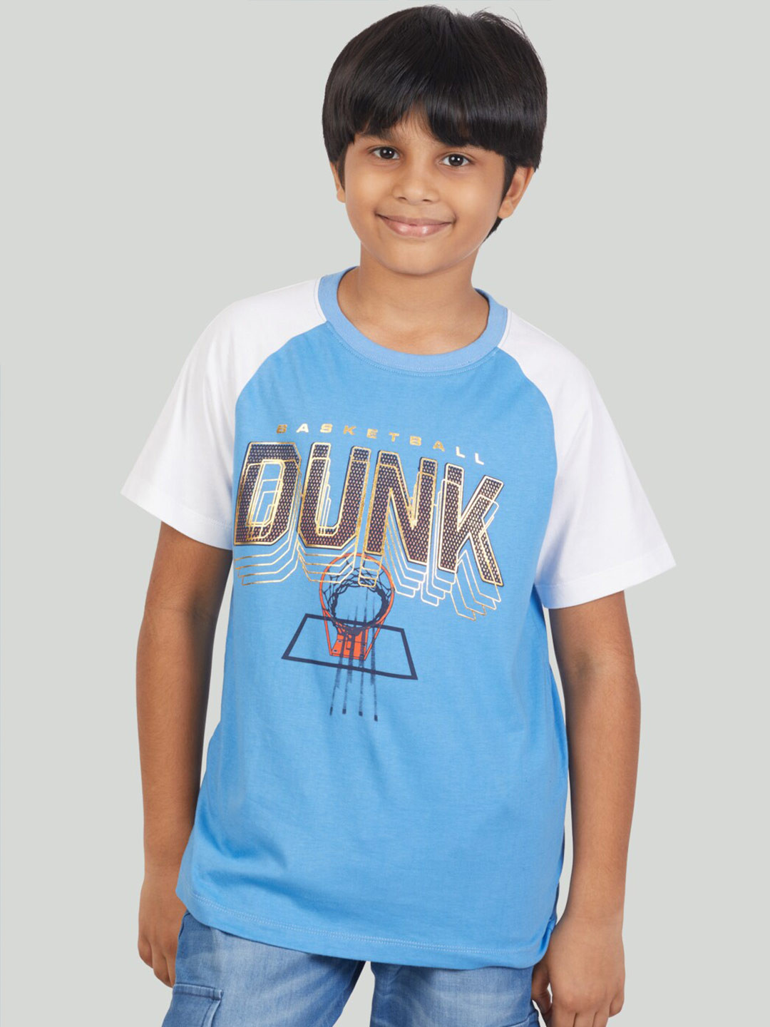 

Zalio Boys Blue Floral Printed Drop-Shoulder Sleeves Tropical Raw Edge T-shirt