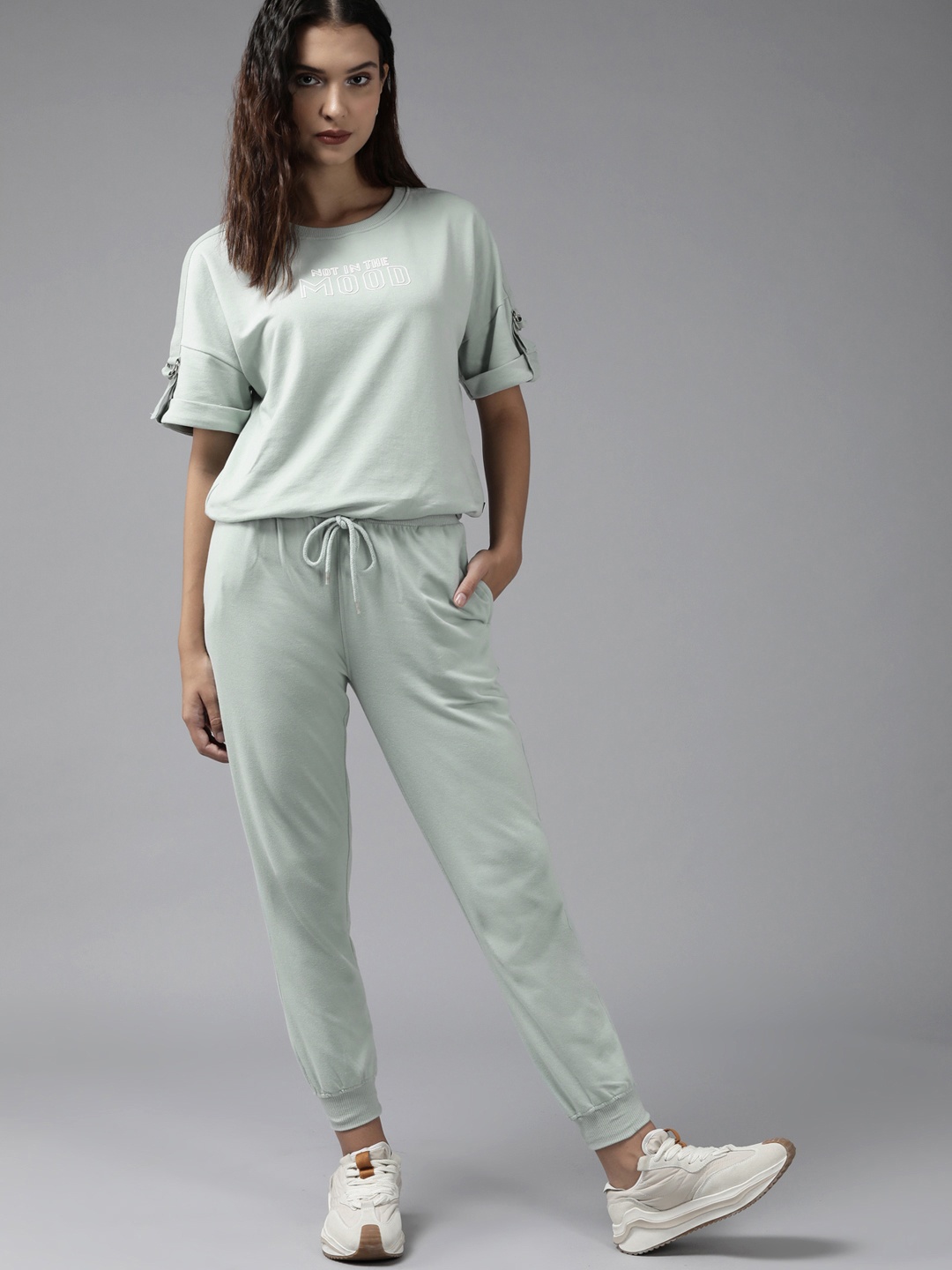 

Roadster Women Sea Green Printed T-shirt with Joggers