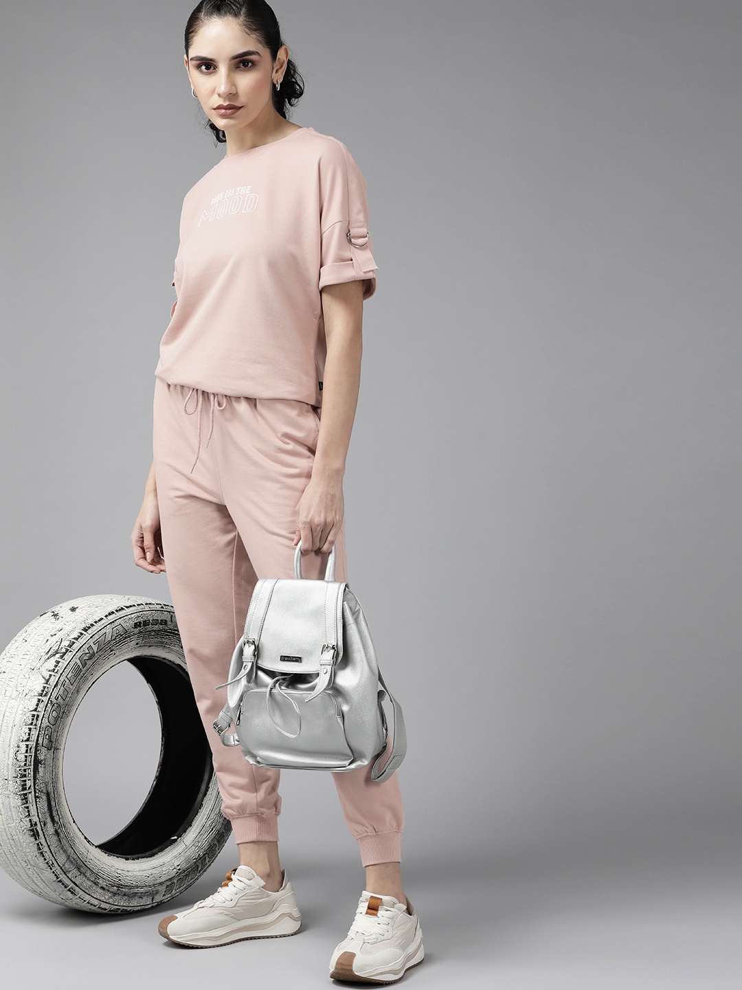 

Roadster Women Peach-Coloured Printed T-shirt with Joggers