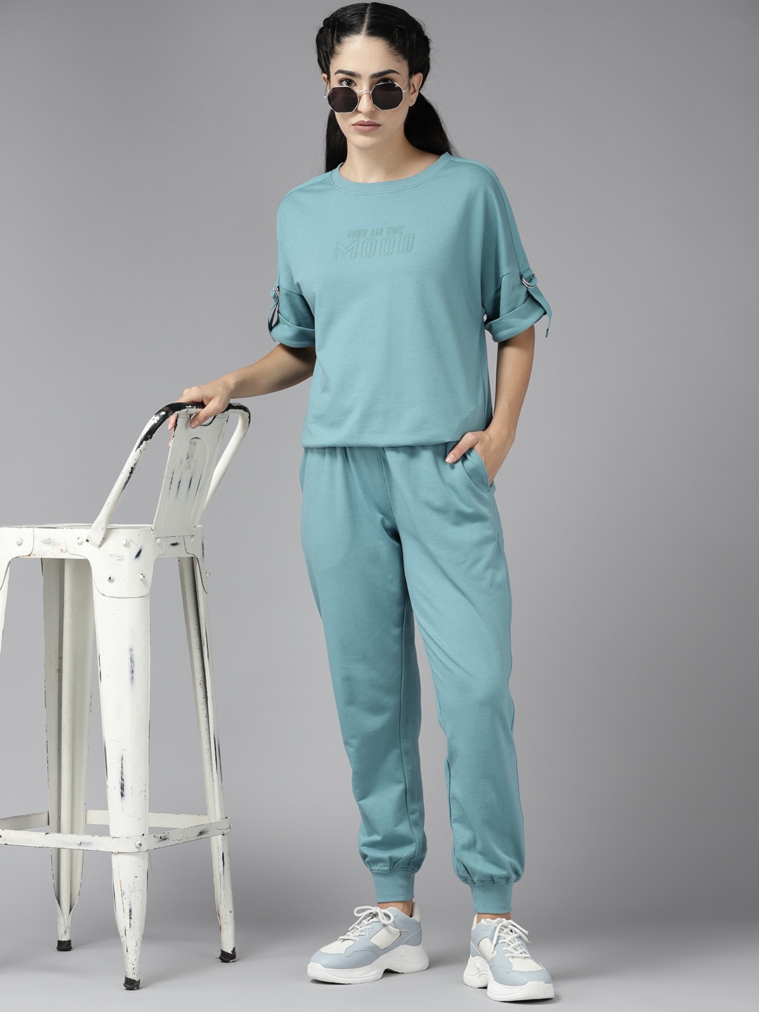 

The Roadster Lifestyle Co. Women Grey Melange Ribbed Co-ords, Blue