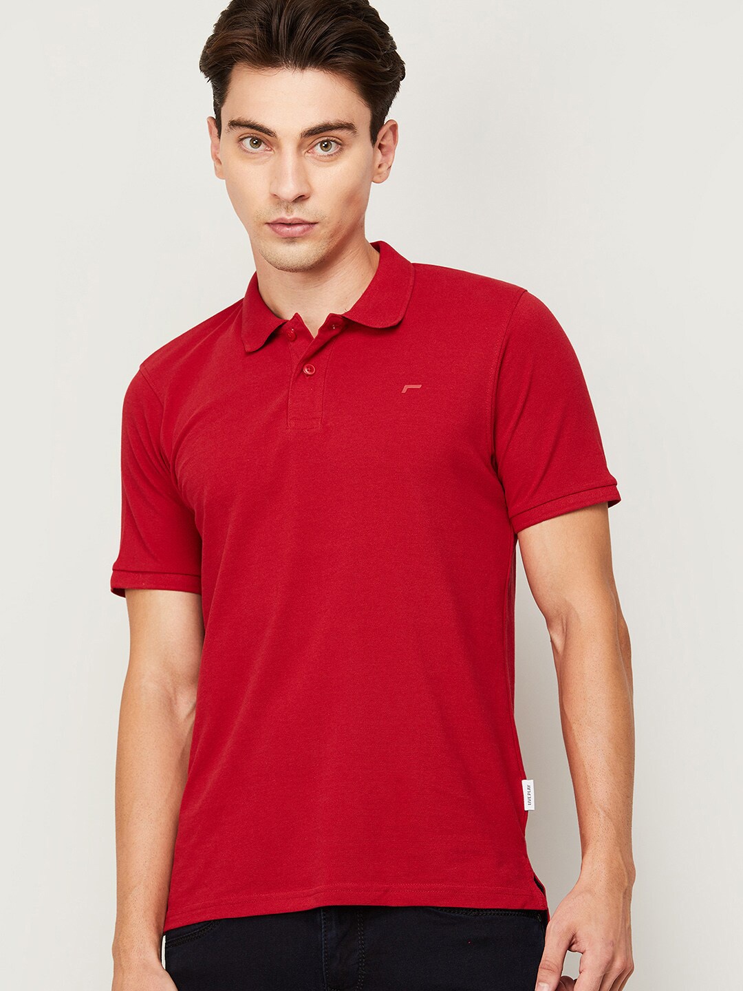 

Fame Forever by Lifestyle Men Red Polo Collar Applique T-shirt