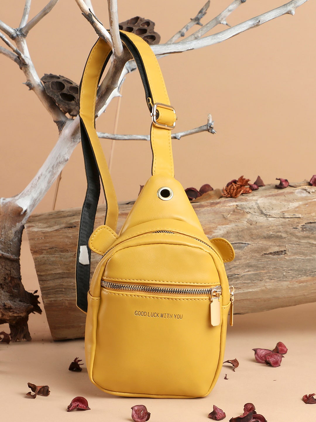 

HAUTE SAUCE by Campus Sutra Yellow PU Structured Sling Bag