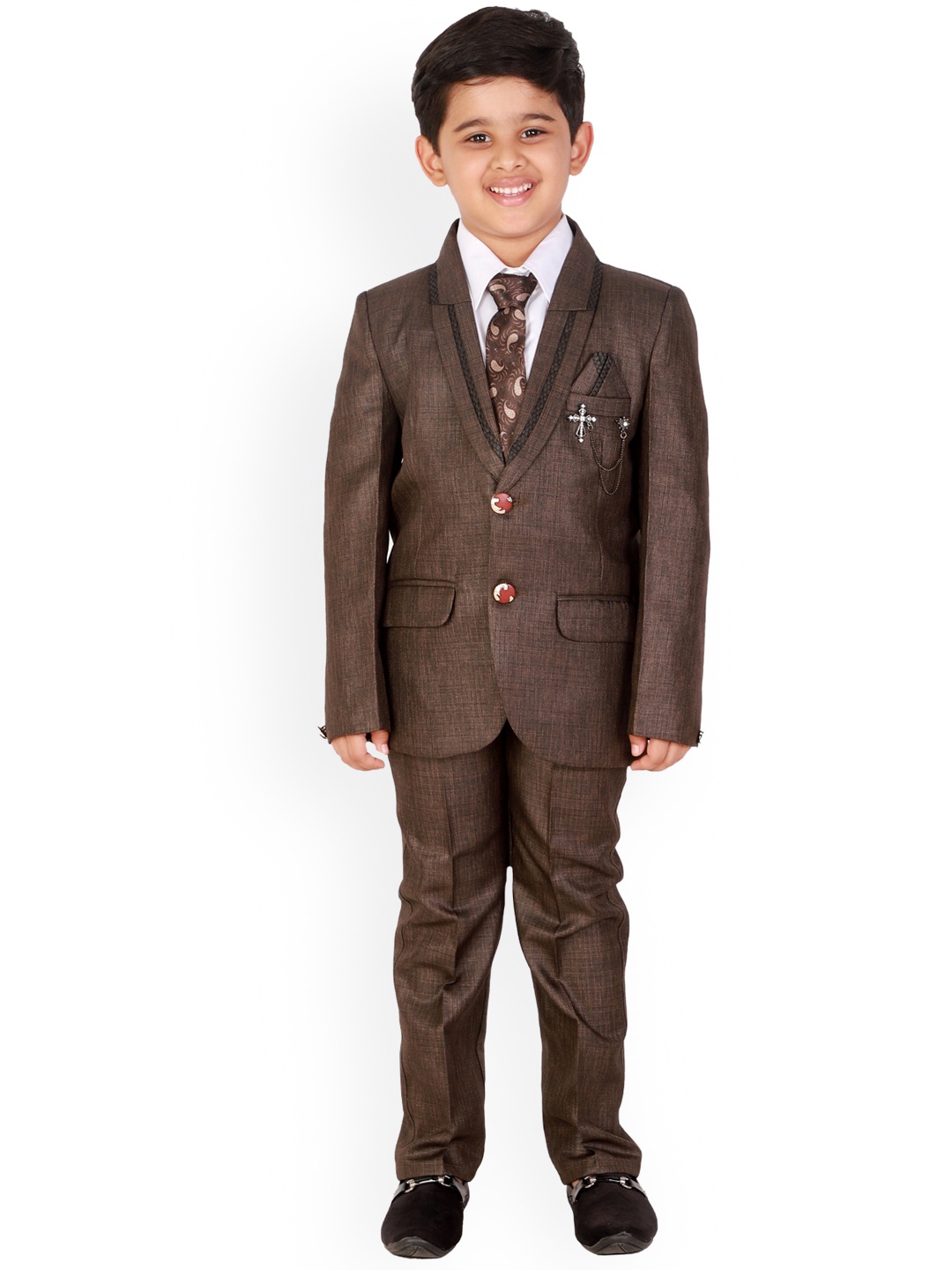 

DKGF FASHION Boys Brown Printed 4-Piece Party Suit