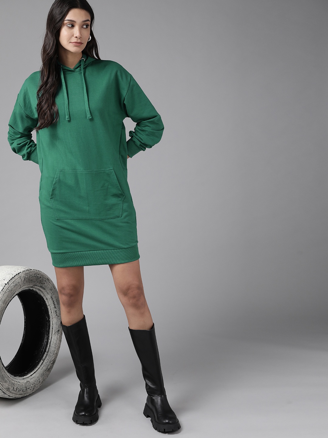 

Roadster Women Green Solid Jumper Dress