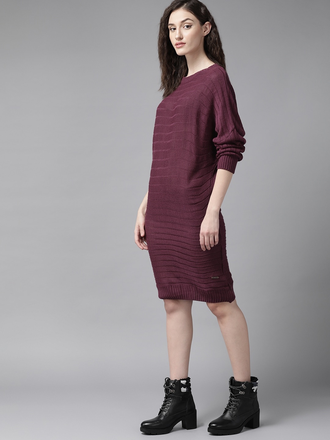 

The Roadster Lifestyle Co. Maroon Acrylic Knitted Jumper Dress