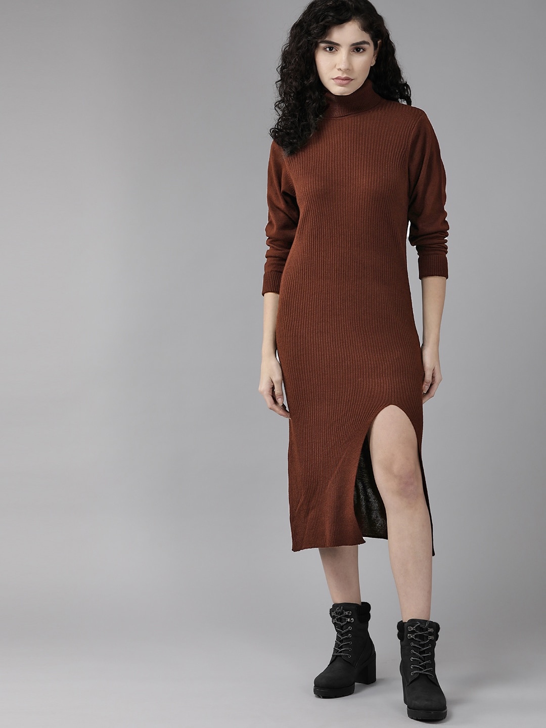 

The Roadster Lifestyle Co. Acrylic Ribbed Sheath Midi Dress, Maroon