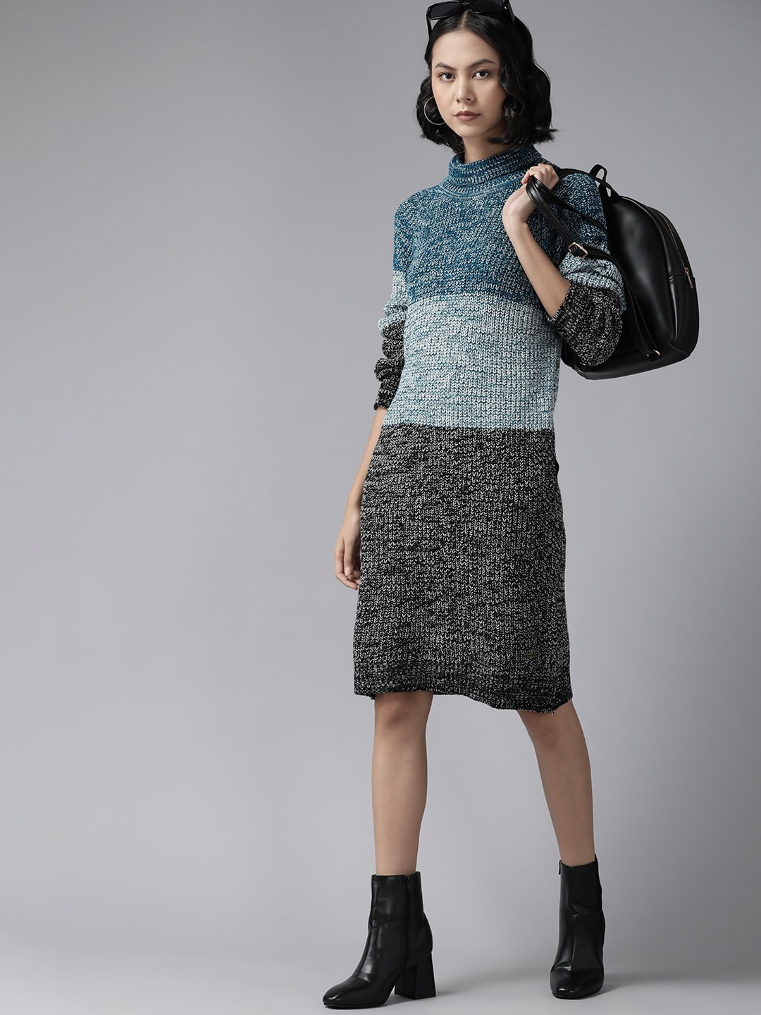 

The Roadster Lifestyle Co. Colourblocked High-Neck Acrylic Sweater Dress, Teal