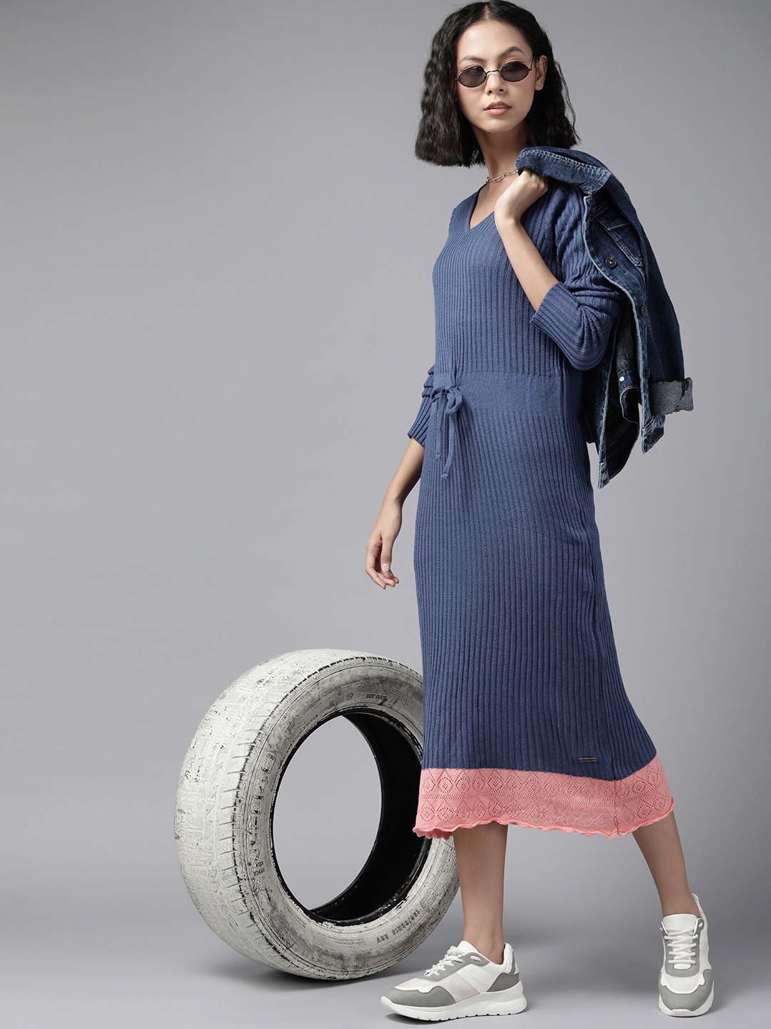 

The Roadster Lifestyle Co. Navy Blue Ribbed Jumper Dress
