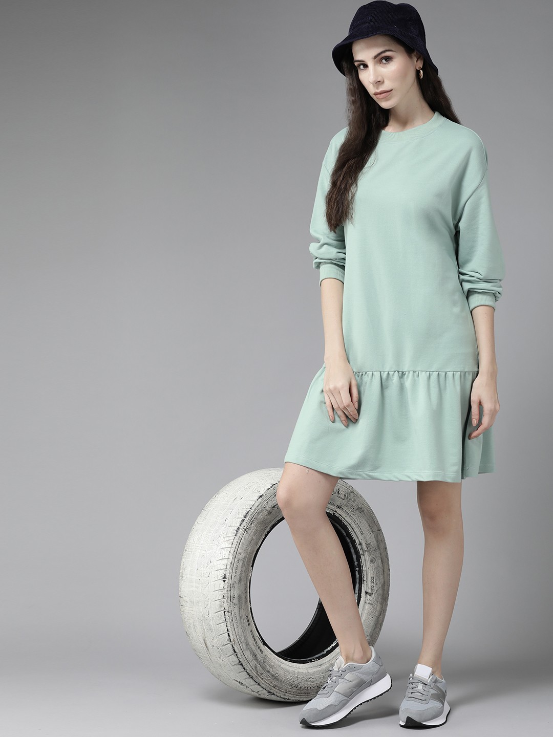 

Roadster Women Green Solid A-Line Dress