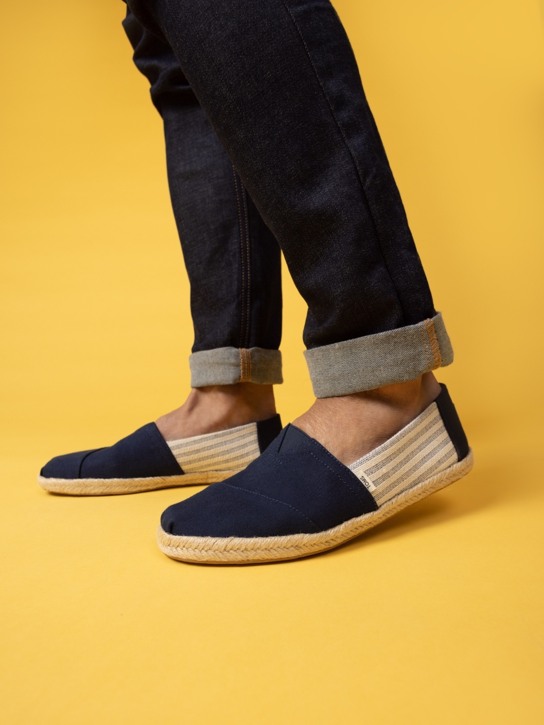 

TOMS Men Navy Blue Striped Organic Cotton Alpargata Espadrilles