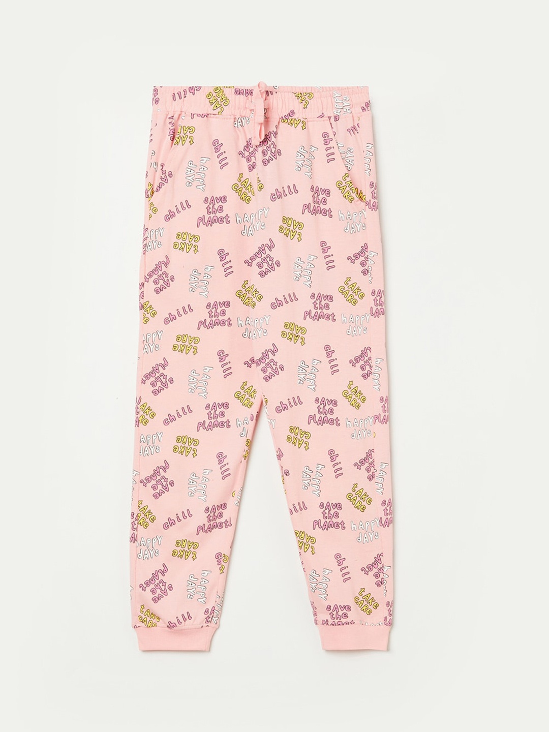 

Fame Forever by Lifestyle Girls Pink & Yellow Graphic Printed Pure Cotton Joggers