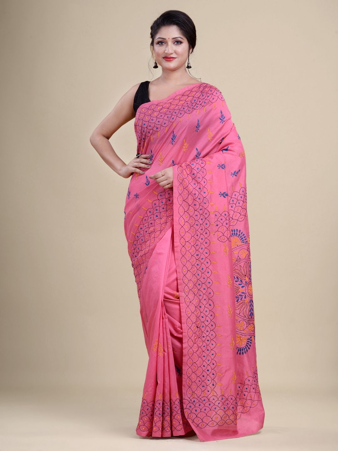 

Laa Calcutta Pink Woven Design Zari Silk Cotton Jamdani Saree