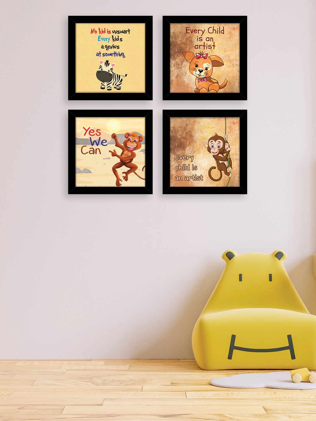 

nest ART Set Of 4 Cartoon Animal Wall Art, Brown