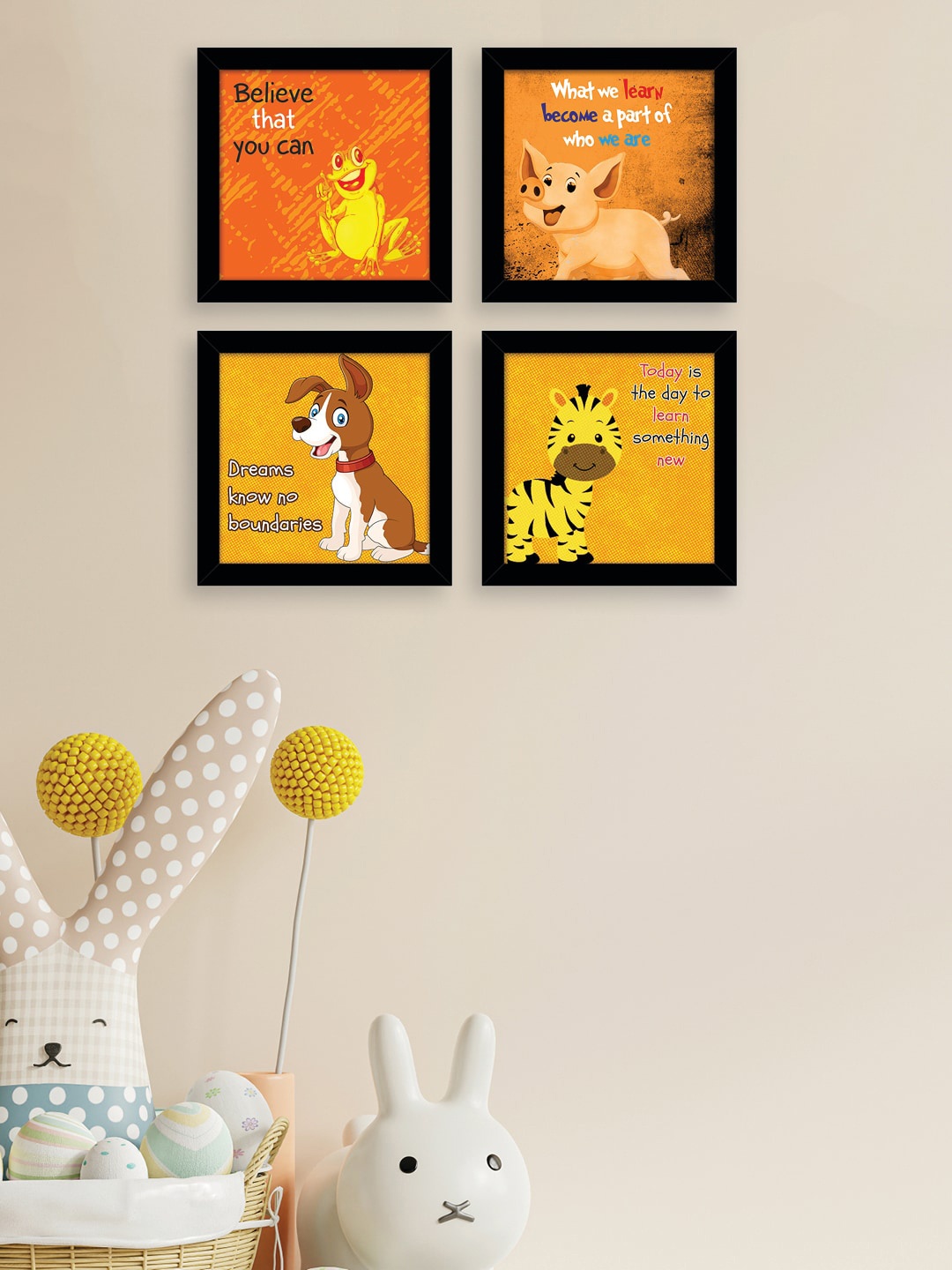 

nest ART Set Of 4 Cartoon animal Wall Art, Multi