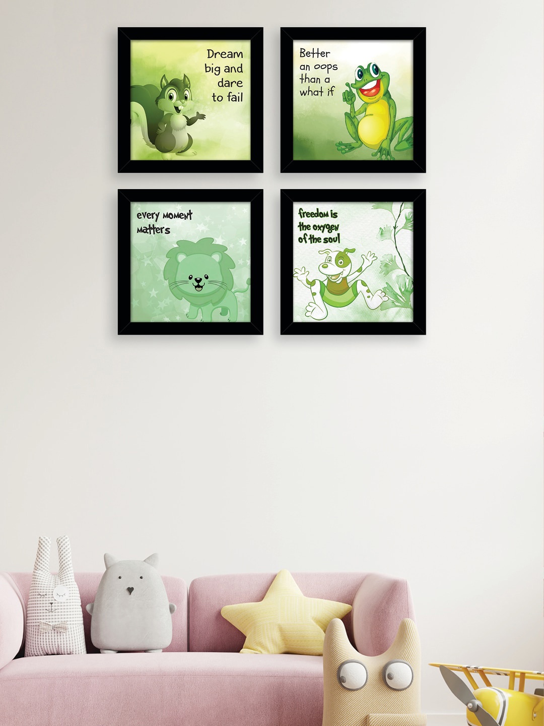 

nest ART Set Of 4 Black Cartoon Animal Framed Wall Art, Multi