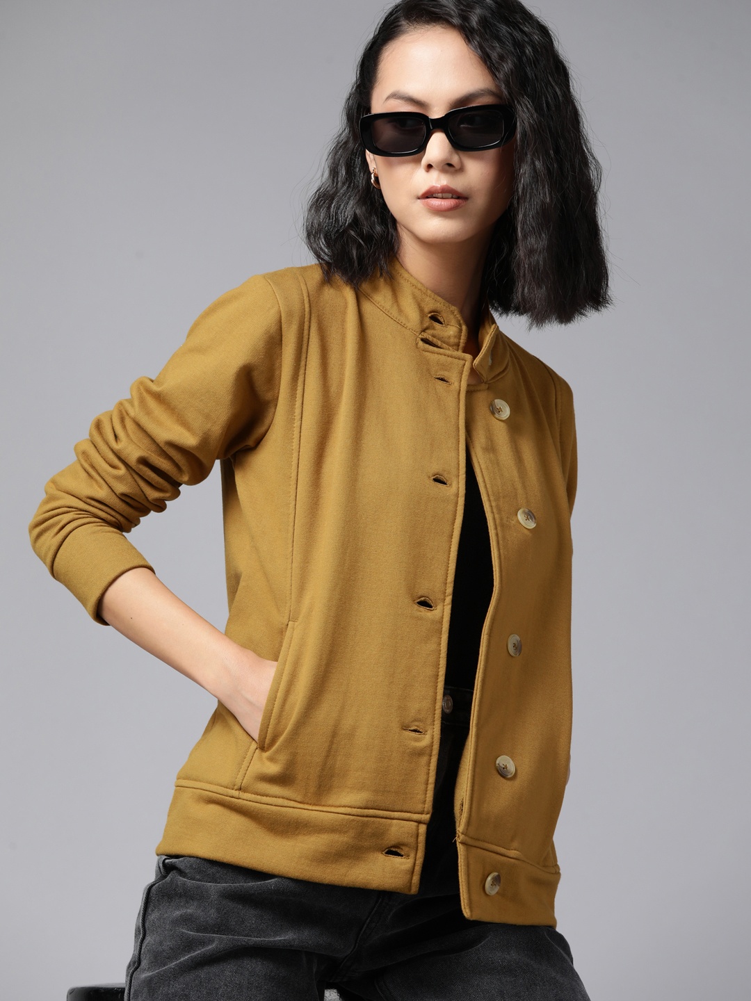 

The Roadster Lifestyle Co. Women Mustard Yellow Solid Tailored Jacket