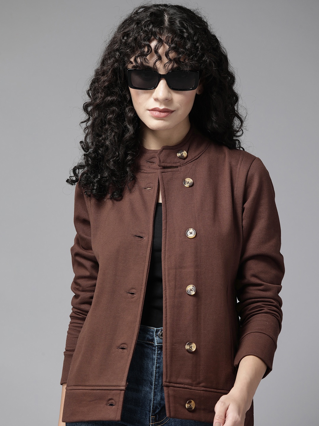 

Roadster Women Brown Solid Open Front Jacket