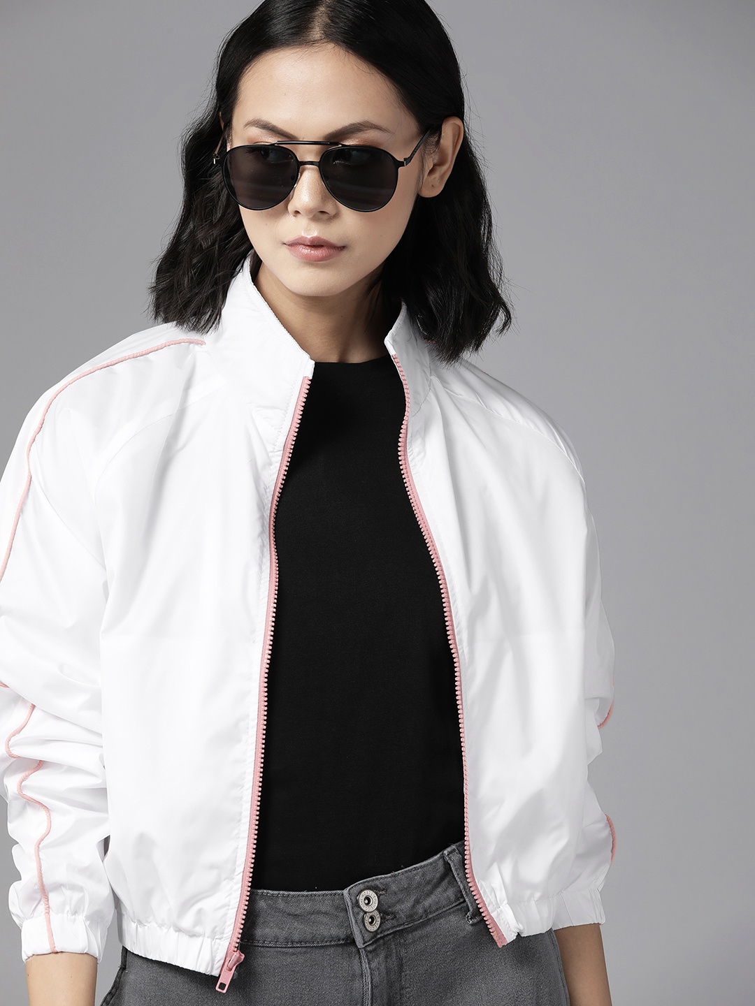 

Roadster Women White Solid Bomber Jacket