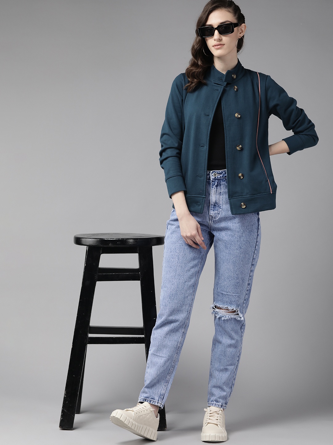 

The Roadster Lifestyle Co. Women Teal Green Solid Tailored Jacket