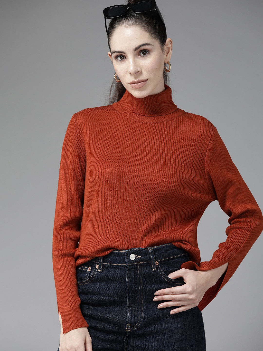 

Roadster Women Rust Brown Solid Pullover