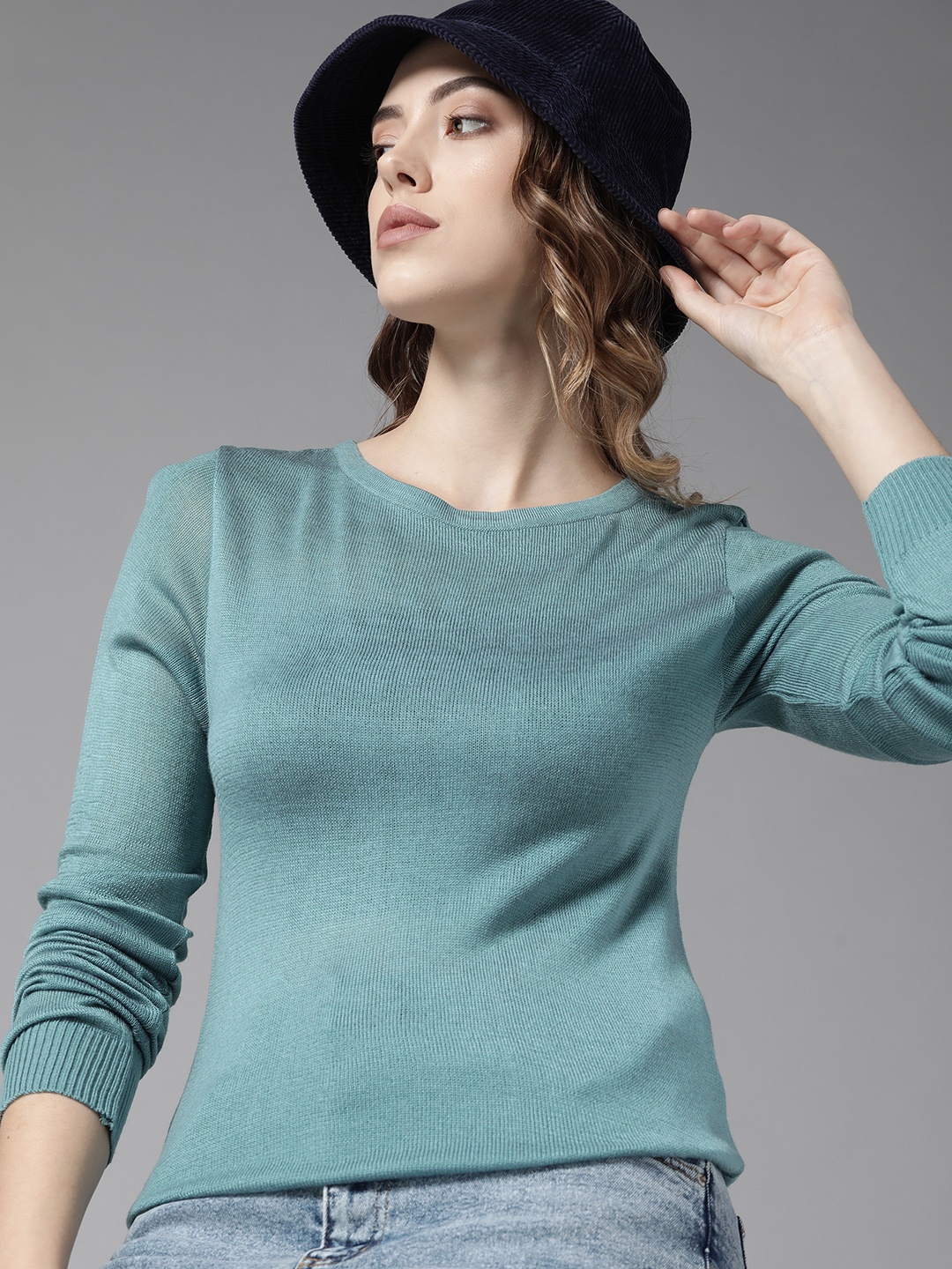 

Roadster Women Sea Green Solid Pullover