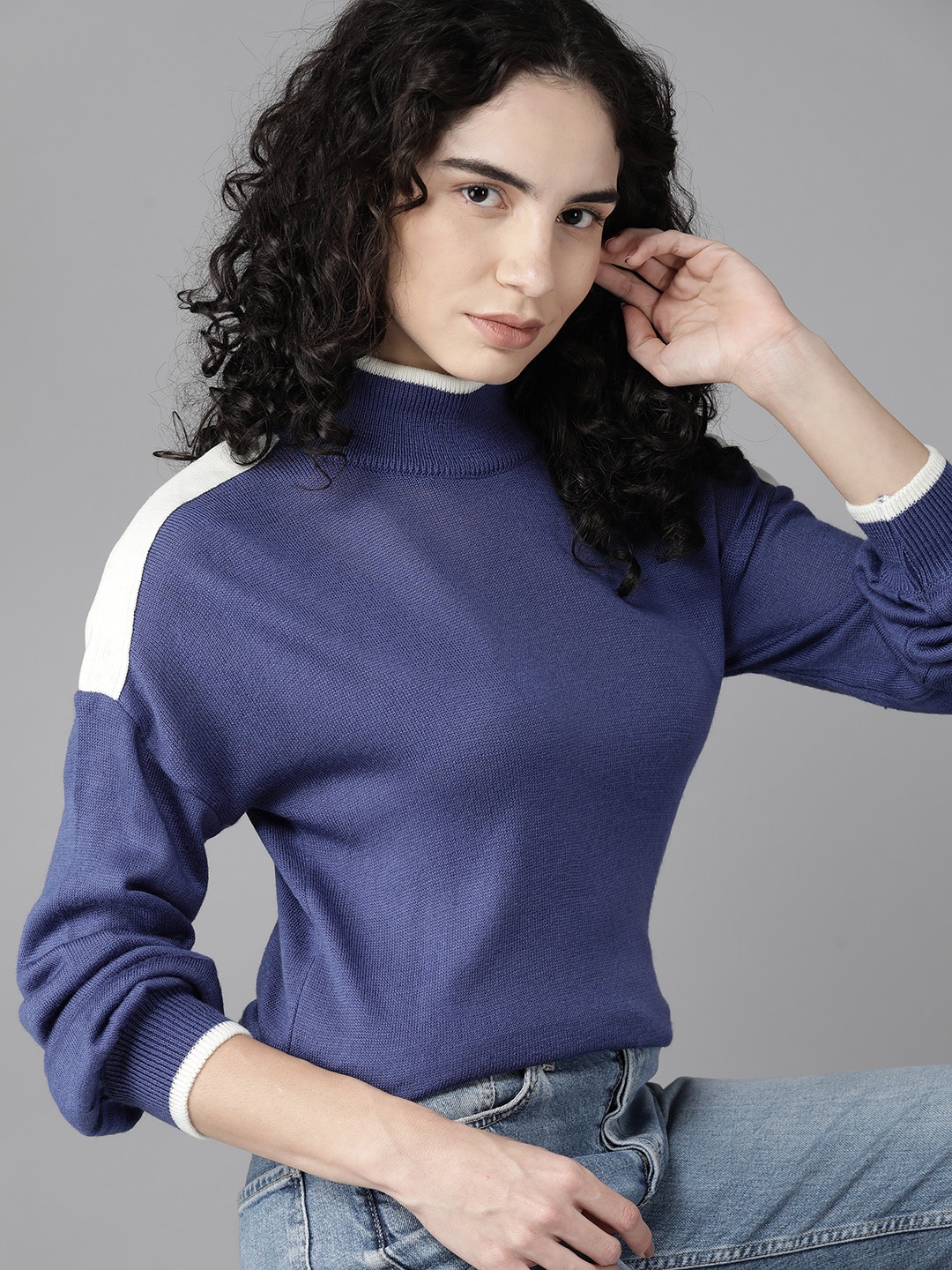 

Roadster Women Navy Blue Solid Pullover