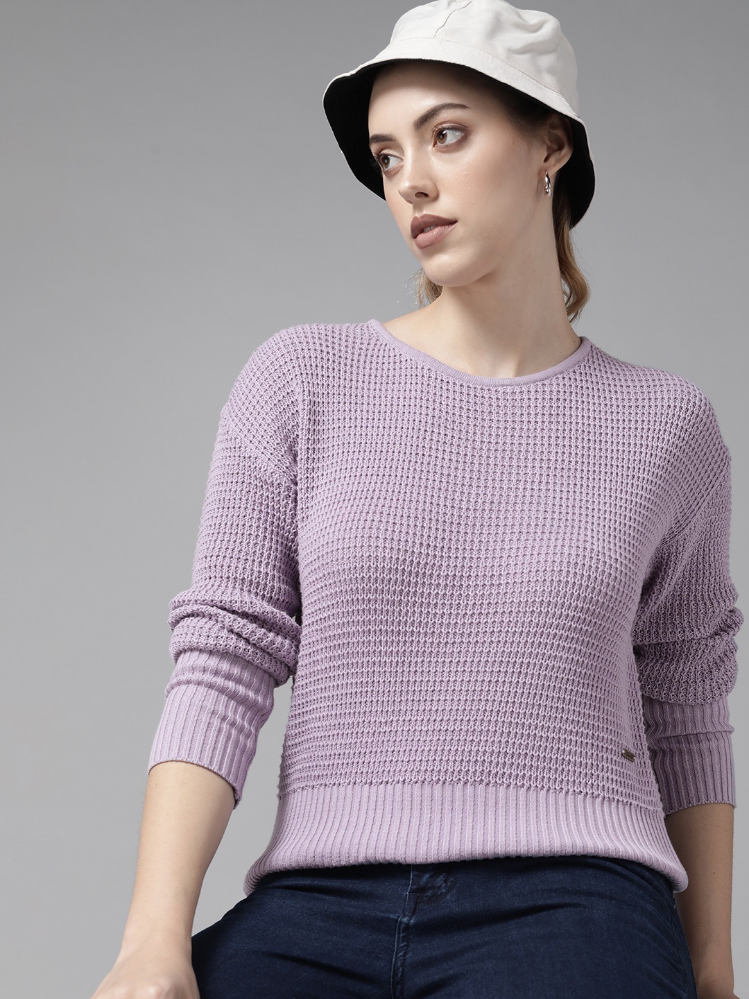 

Roadster Women Lavender Self Design Pure Cotton Pullover