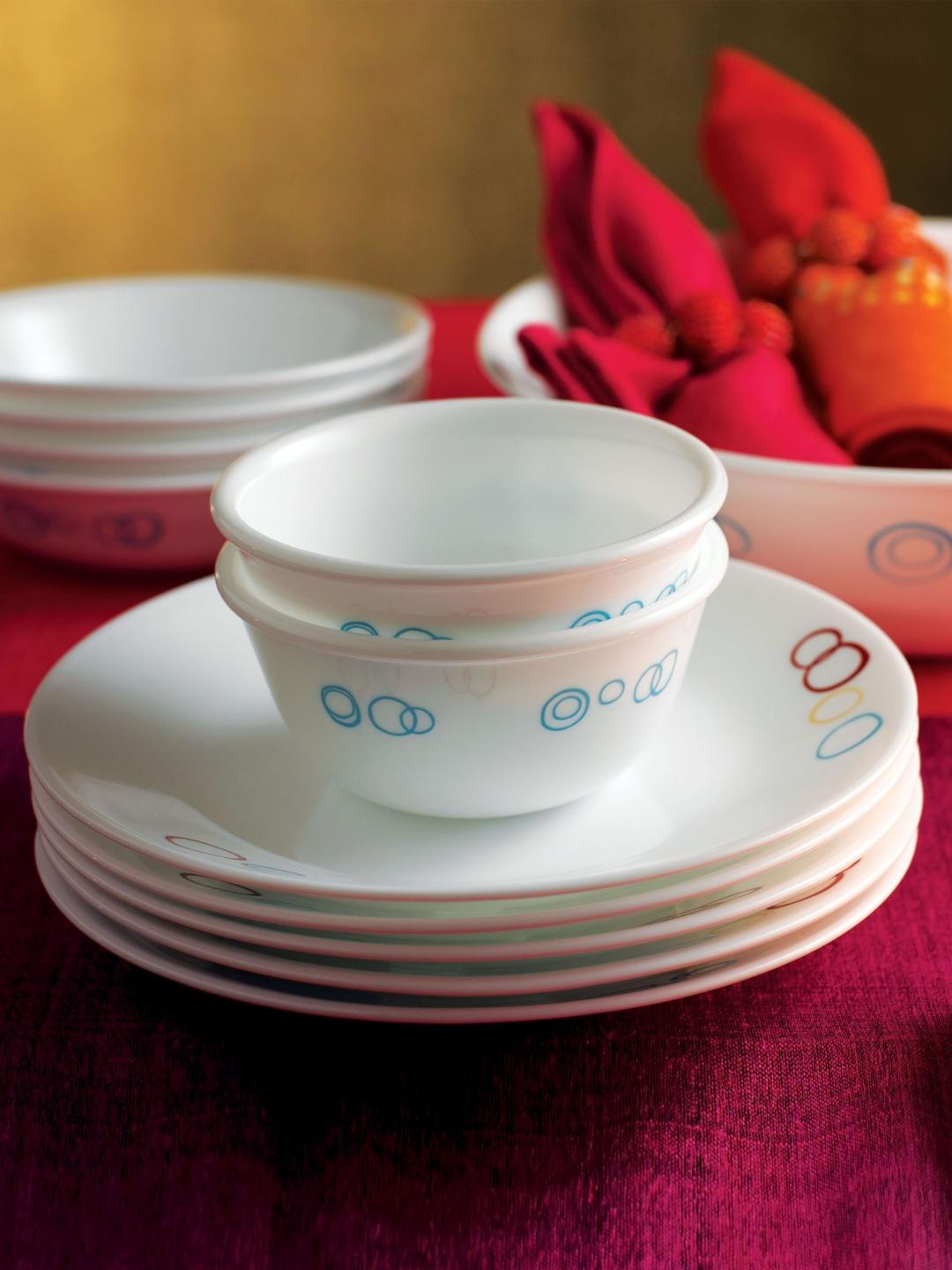 

Corelle Livingware Circle White Printed 14 pieces Glass Dinner Set