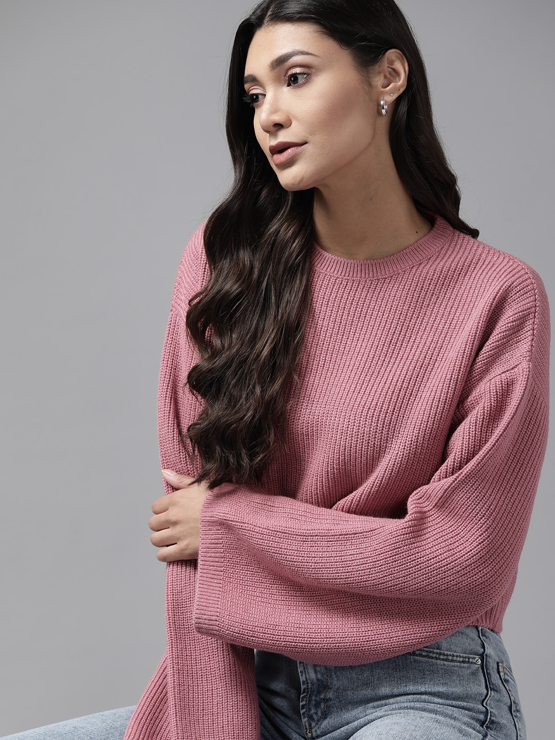 

Roadster Women Dusty Pink Solid Pullover, Rose